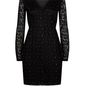 Signore Occidentale Abiti Casual Parzialmente Foderato In Pizzo Glitter Vestito Aderente - Product Image 4