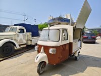 Triciclo Eléctrico Retro Piaggio Ape, Barra de Café Móvil, Camión de Cerveza, Totalmente Equipado, Remolque de Comida de Acero Galvanizado de 3 Ruedas