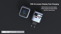 Chargeur Rapide Mural Portable IBD 70 W avec Écran TFT Rétractable Gan, USB Type C PD3.0 PPS 2C1A, Fiche Pliable US EU AU UK KC JP