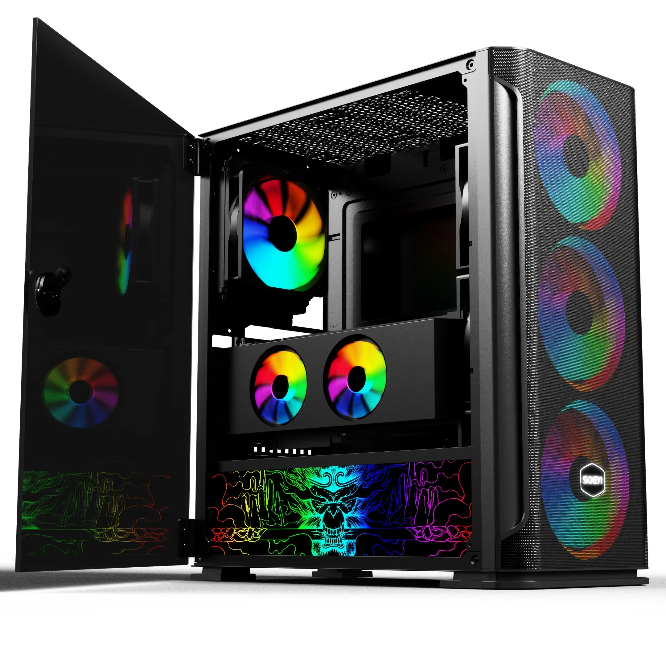 Vente chaude E-ATX Mid Tower Jeu Pc Boîtier D'ordinateur avec Breveté Panneau Latéral En Verre Trempé, OEM ARVB et ARVB Ventilateurs