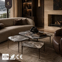 Table basse de luxe en marbre style Old Money, table centrale gigogne personnalisée avec pieds en acier inoxydable pour mobilier de villa haut de gamme