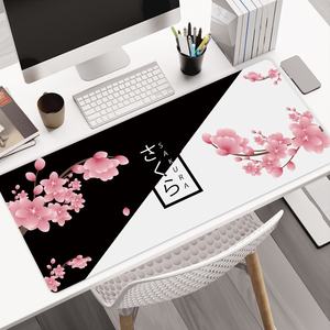 Custom Design Japanese Flower Black and White Keyboard Mat Anime <b>Gaming</b> Mouse Pad <b>for</b> <b>Desk</b> with Rubber Base and Stitched Edges - Product Image 1