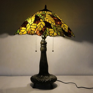 LongHuiJing European Custom Style Eco-Friendly Flexible AC E26 Stained Glass Table Lamps Leaf Lampshade <b>Bedside</b> Living Room Home - Product Image 1