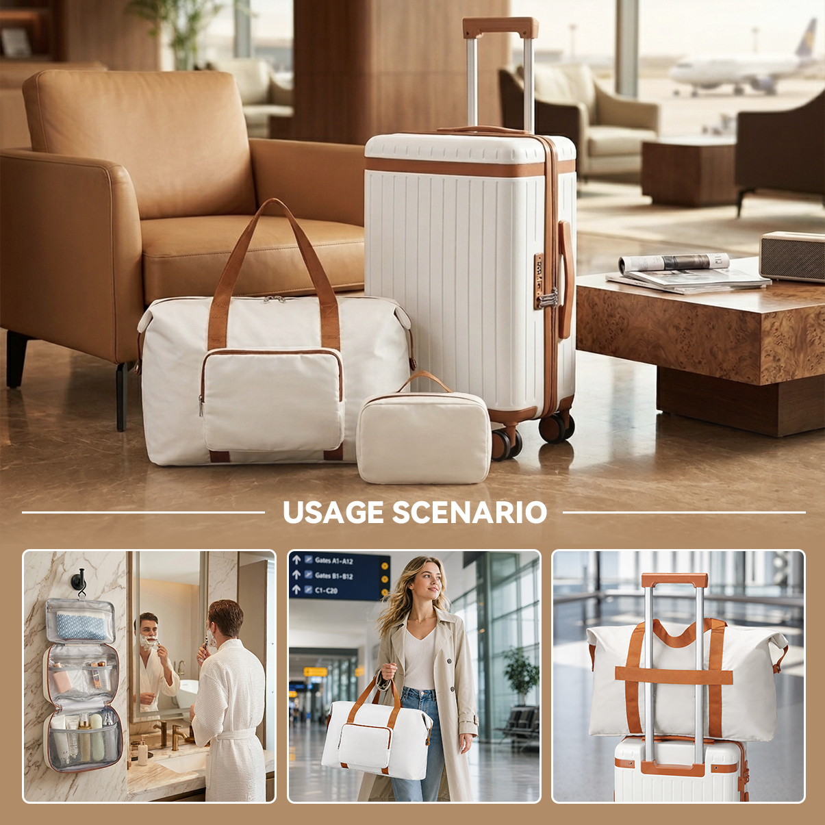 OEM Lightweight Hard Shell White Luggage Set Custom logo Waterproof Luxury Pc+Abs Trolley Travel 3 Piece Suitcase Luggage Sets