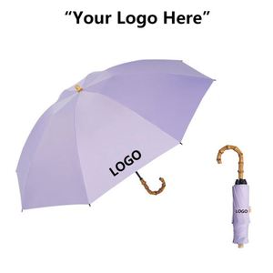 Parapluie de voyage manuel à trois plis avec poignée en bambou J, protection UV, coffret cadeau de luxe pour cadeaux d'affaires - Product Image 3