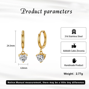 Minimalism 316 Stainless Steel Heart Shaped 5A Cubic Zirconia <b>Dangle</b> Hoop <b>Earrings</b> Women Fashion Jewelry Gift - Product Image 4