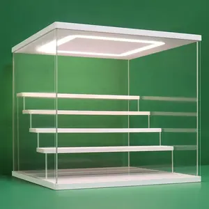 Clear acrylic display case stand with led light 2/3/4/5 tiers storage box for collection organizers box