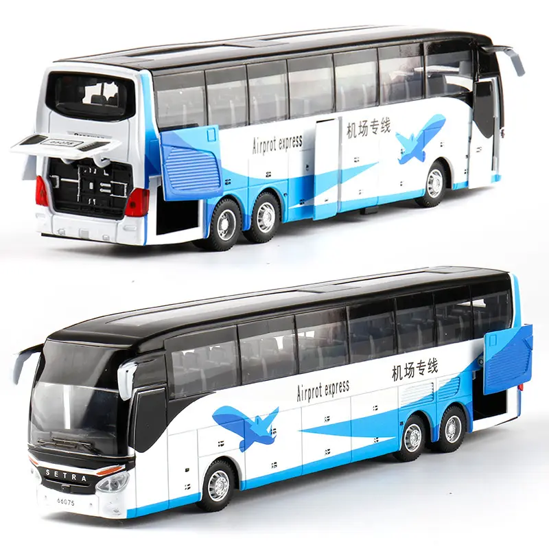 Airport shuttle bus 1:32 Sale High quality alloy pull back car business bus diecast model lights & sound 5 doors open boy toys