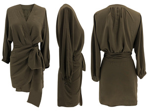 เดรสแฟชั่นผู้หญิงแบบลำลอง สีพื้น แต่งผ้าแบบแพทช์เวิร์ค จับจีบ สายเดี่ยว คอวี ผูกเอว - Product Image 6