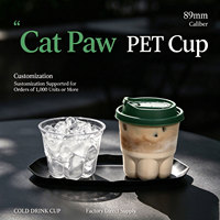 Gobelet personnalisé avec logo Patte de chat, 90 mm, noir transparent, en PET, jetable, pour jus, soda, thé au lait, avec couvercle, pour boissons froides et café