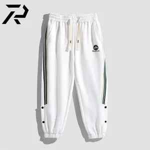 Quần Jogger Cotton Thêu Tùy Chỉnh Quần Nỉ Xẻ Ngăn Cho Nam Quần Nỉ Ống Loe Dây Rút Thường Ngày Cho Nam