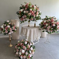FB-005 Décoration de mariage personnalisée, centre de table, boule de fleurs artificielles bordeaux et rose, arrangements de mariage