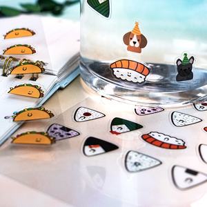 Feuilles d'autocollants transparents découpés à la forme, personnalisés, imperméables, mignons, en <span class=keywords><strong>vinyle</strong></span>, avec logo, autocollants adhésifs - Product Image 1