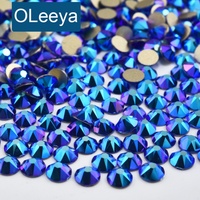 OLeeya Grosir Kristal Kaca Premium 2088 Flat Back Warna Biru Mengkilap AB Non Hotfix untuk Dekorasi Bikini