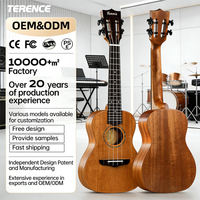 Ukulélé de concert professionnel Terence TK-2 en bois massif brillant avec cordes pour performance et pratique
