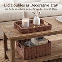 Panier de rangement en osier tressé avec couvercle, boîte de rangement rectangulaire décorative avec couvercle pour étagère, salon, chambre d'enfant