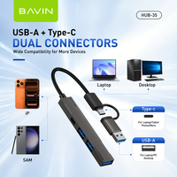 BAVIN OEM HUB-35 Hub USB 3.0 4 en 1 Double connecteur USB-A Type-C 5 Gbps Haute vitesse Station d'accueil en aluminium pour ordinateur portable iPad Téléphone