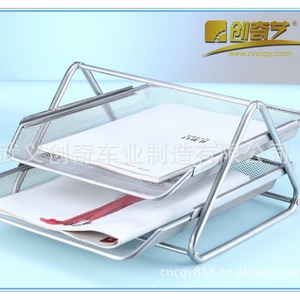 Two Tier Metal <b>File</b> Rack Wire Mesh Office Desk <b>Organizer</b> Storage Holder Black Silver 35x30x18cm - Product Image 5