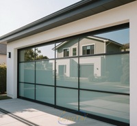 Porte de garage contemporaine en verre ANDEXIN avec miroir en plexiglas coulissant, résistante à l'eau, ouverture par tirage