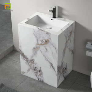 Lavabo con columna de mármol personalizado moderno, lavabo de pie de piedra sinterizada, lavabo independiente de pizarra de <span class=keywords><strong>roca</strong></span> para Baño - Product Image 5