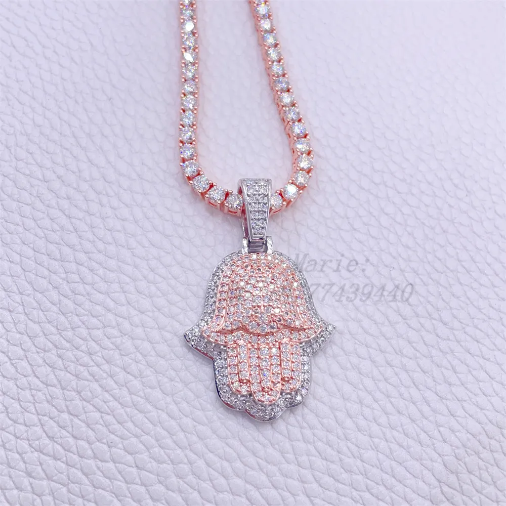 Conjunto de joyería para mujer, colgante de mano hamsa s925 vvs moissanita, pulsera de tenis, cadena de tenis