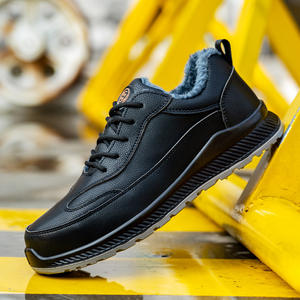 Zapatos de seguridad de invierno para hombre, con punta de acero, forro polar, botas de trabajo cálidas, protección contra impactos, resistentes a pinchazos, de cuero vacuno duradero, punta cerrada - Product Image 1