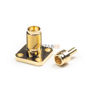 Reverse Polarity RP-SMA Female Flange Panel To PCB Solder Connector With 4 Mounting Holes