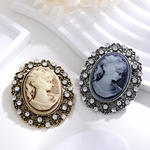 Bijoux en alliage Rhinestone Vintage <span class=keywords><strong>Broche</strong></span> Femme Palais Beauté Portrait Poitrine Fleur Rhinestone Beauty Head Cameo Brooch - Product Image 1