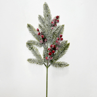 Ranting Cedar Buatan dengan Buah Berry Merah, Blueberry, dan Buah Pinus untuk Dekorasi Natal, Vas, Meja Rumah, dan Musim Dingin