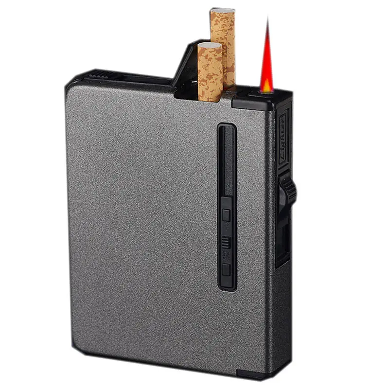 2022 new smoke control 10 pyrotechnic integrated cigarette case with jet blue flame torch lighter