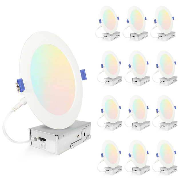 Modern 6-Inch LED Recessed Ceiling Down Panel Light 5CCT Potlight with Junction Box Color Selectable for Bathroom