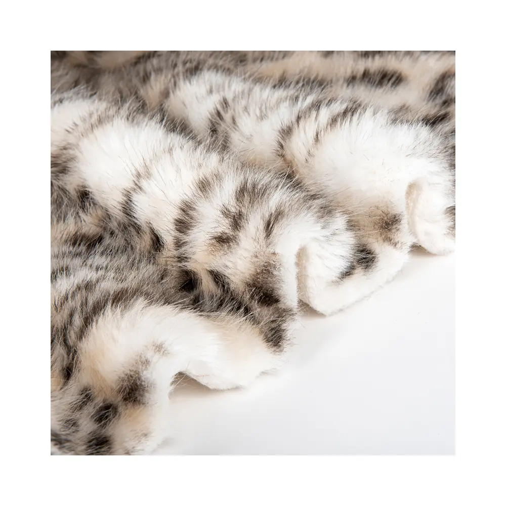 2024 grosir gambar hewan tumpukan panjang kain bulu palsu dengan motif macan tutul kain bulu cerpelai untuk pakaian rompi wanita