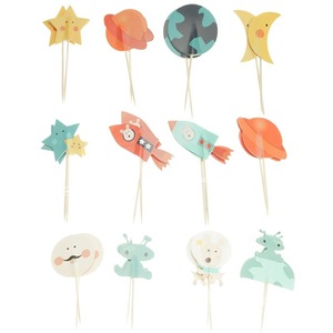 Space Theme Cupcake <b>Toppers</b> 24 Pack <b>Birthday</b> Party Decorations Paper Cake Flags For Kids Dessert Table - Product Image 5