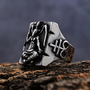 Anillo de acero inoxidable con símbolo de <span class=keywords><strong>Lucifer</strong></span> para hombre, sortija con símbolo de <span class=keywords><strong>Lucifer</strong></span>, <span class=keywords><strong>demonio</strong></span> satánico - Product Image 3