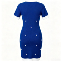 Robe pull midi moulante en tricot jacquard étoilé pour femme, grande taille, avec logo chenille personnalisé OEM, col en V, manches courtes et bordure contrastante
