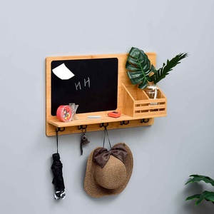 Pizarra Rectangular Multifuncional de Bambú <span class=keywords><strong>para</strong></span> Montar en la Pared con Ganchos <span class=keywords><strong>para</strong></span> <span class=keywords><strong>Llaves</strong></span> y Estante de Almacenamiento de Tela <span class=keywords><strong>para</strong></span> Sala de Estar o Entrada - Product Image 5