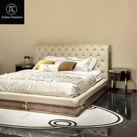 Cama King Size Moderna de Cuero con Botones, Base de Metal Dorado, Cama de Lujo Personalizada para Dormitorio, Apartamento, Villa, Muebles para el Hogar