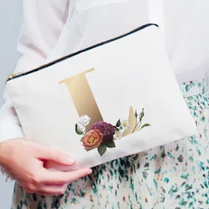 Bolsa organizadora de artículos de tocador para dama de honor, bolsa de cosméticos con estampado de flores y alfabeto, para maquillaje de despedida de soltera