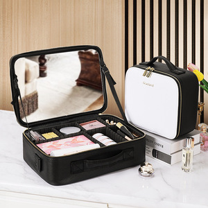 Bolsa de maquillaje Niceland, estuche de cosméticos de gran capacidad con cremallera, asa suave, bolsa de almacenamiento de belleza portátil de Color sólido para mujer - Product Image 5