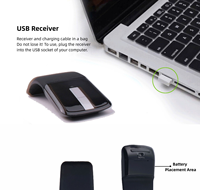 Souris de jeu sans fil pliable BT4.0 avec LED laser pour Surface Laptop, interface USB, ergonomique, Arc Touch Roller, silencieuse, mini