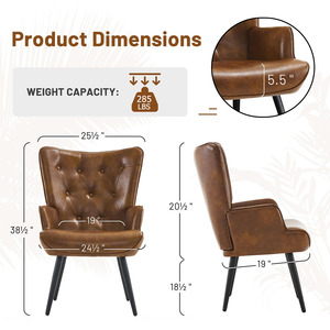 Sillón Moderno de Mediados de Siglo, Cómodo, con Detalles en Cuero, para Sala de Estar, Oficina, Estudio, Dormitorio, Sala de Espera - Product Image 2