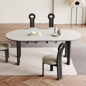 Table à manger rectangulaire en bois massif, plateau en pierre noire, design de luxe, usage domestique, haut de gamme - Product Image 2