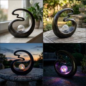 Lampe <span class=keywords><strong>solaire</strong></span> en résine abstraite avec boule de verre craquelé pour la décoration de jardin, patio, intérieur et extérieur - Product Image 2