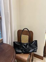 Sac à main en cuir PU noir effet crocodile, mode coréenne, sac fourre-tout décontracté grande capacité, sac à main pour femme, sac à bandoulière