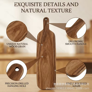 Planche à découper en bois pour l'exportation, planche à fromage, planche portable pour pain et desserts pour le camping en plein air, en bois massif pour aliments cuits - Product Image 3