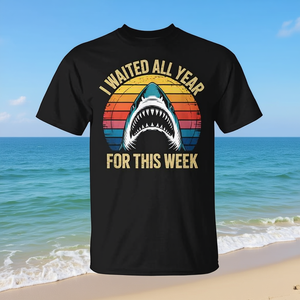 T-shirt Shark Lover, je me suis attendu toute l'année pour cette semaine, design Ocean Wildlife, noir, unisexe pour adultes - Product Image 3