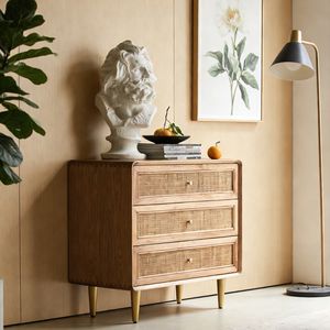 Mueble de Almacenamiento de Madera de Fresno Sólido, Estilo Moderno Minimalista de Mediados de Siglo, Patas de Metal Doradas, Ecológico, para Sala de Estar Grande - Product Image 3