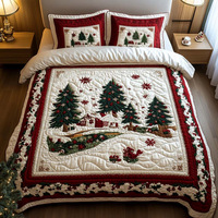 Ensemble de literie de Noël 3 pièces, ensemble de couette matelassée imprimée en 3D, taille Queen King, bonhomme de neige, sapin de Noël, microfibre