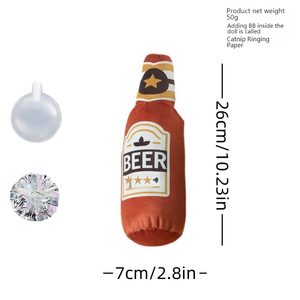 צעצוע קטיפה מצפצף מכותנה ידידותית לסביבה, עמיד בפני נשיכות, בעיצוב בירה ריאליסטי, ניתן לכביסה ועמיד למשחקי חיות מחמד בתוך הבית/בחוץ - Product Image 4