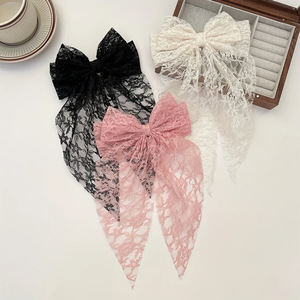 Barrettes à <span class=keywords><strong>cheveux</strong></span> élégantes en dentelle avec grand nœud, pinces à <span class=keywords><strong>cheveux</strong></span> à long ruban, pinces à <span class=keywords><strong>queue</strong></span> <span class=keywords><strong>de</strong></span> <span class=keywords><strong>cheval</strong></span> mignonnes et douces pour femmes, accessoires capillaires en gros - Product Image 6